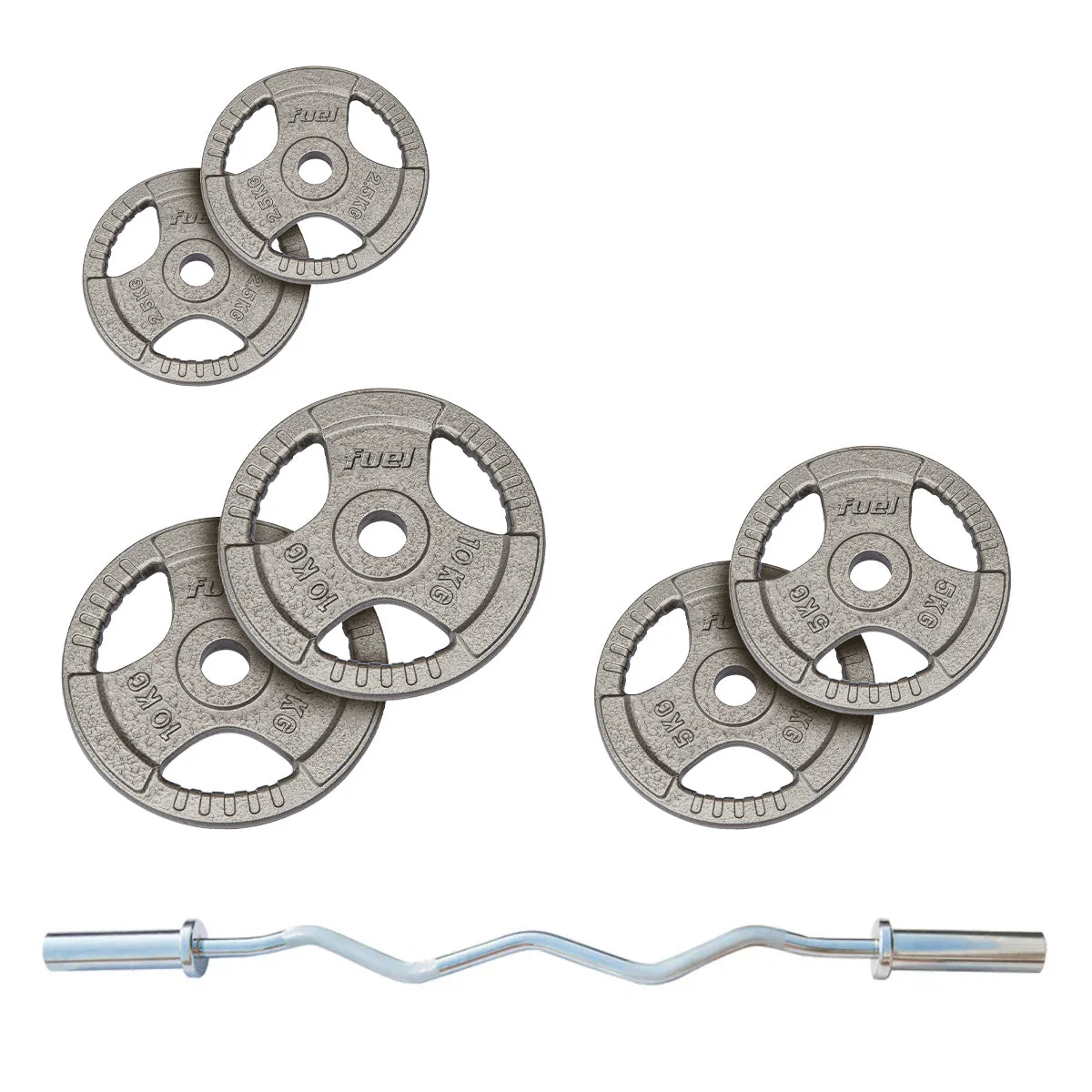 Fuel Fitness 44kg Olympic Tri Grip Cast Iron Weight Set with EZ Curl Bar