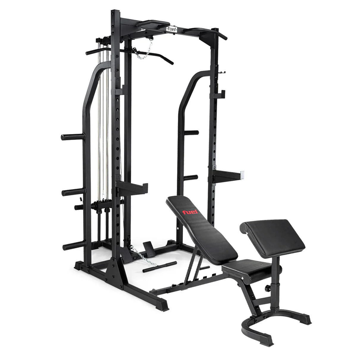 Fuel Fitness Power Rack with Hi-Lo Pulley and FID Weight Bench