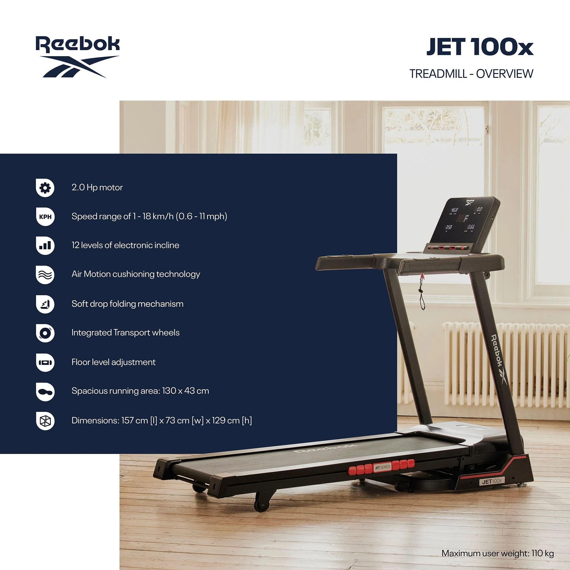 Reebok Jet 100x Folding Treadmill - Image 7