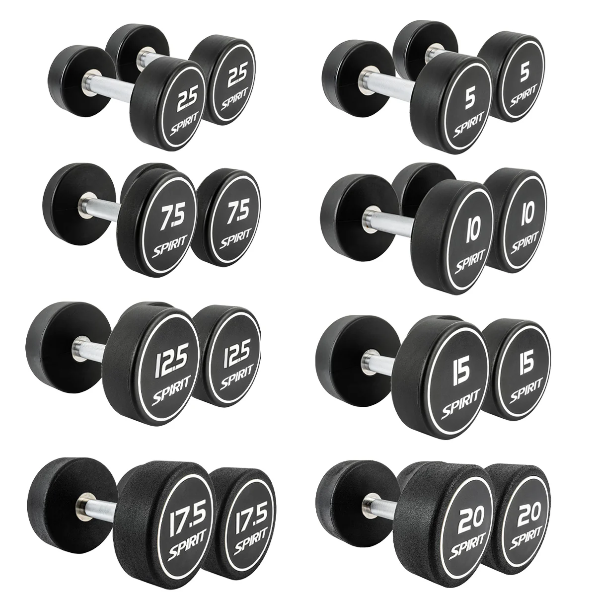 Spirit Fitness 2.5kg to 20kg Round Rubber Dumbbells Set - 8 pairs - Image 2
