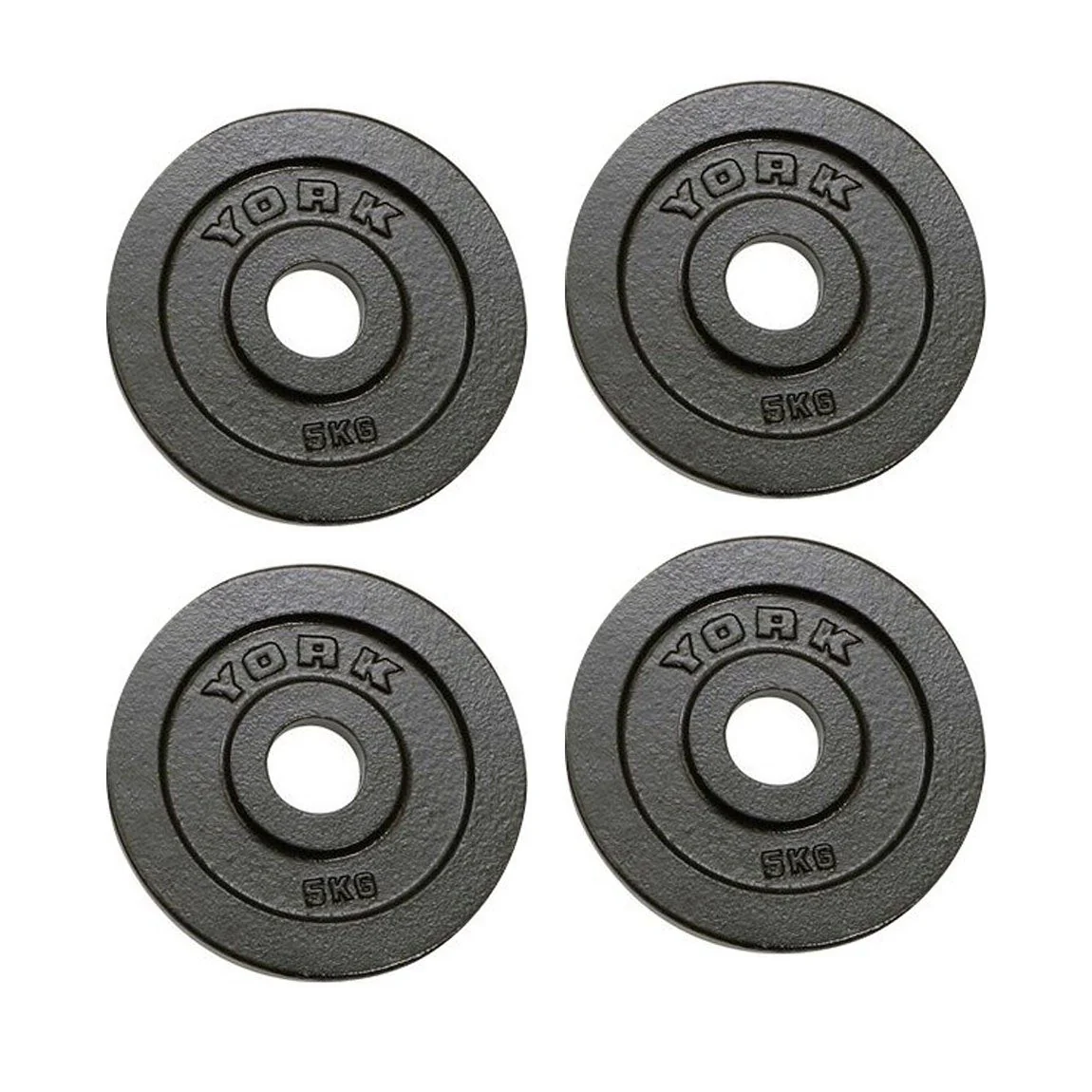 York 4x 5kg Hammertone Cast Iron Olympic Plates